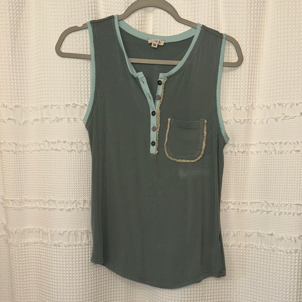 POL Teal and Light Blue Tank Top